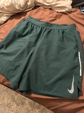 Men’s Nike Forest Green Running Shorts with Light Grey Swoosh